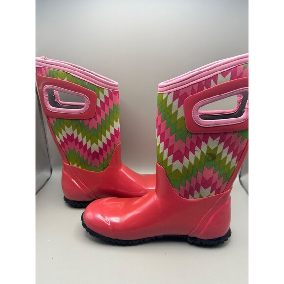 Bogs Rain Boots Kids Pink Green NH Native Pattern Waterproof 71841 YTH Size 4 - Picture 9 of 13